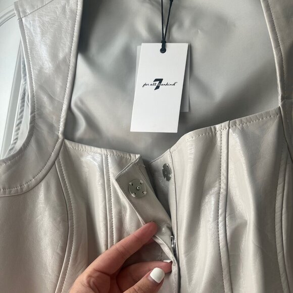 NWT 7 For All Mankind Vegan Leather Corset Vest Wide Leg Pant Set Beige Gray, L - Picture 5 of 10